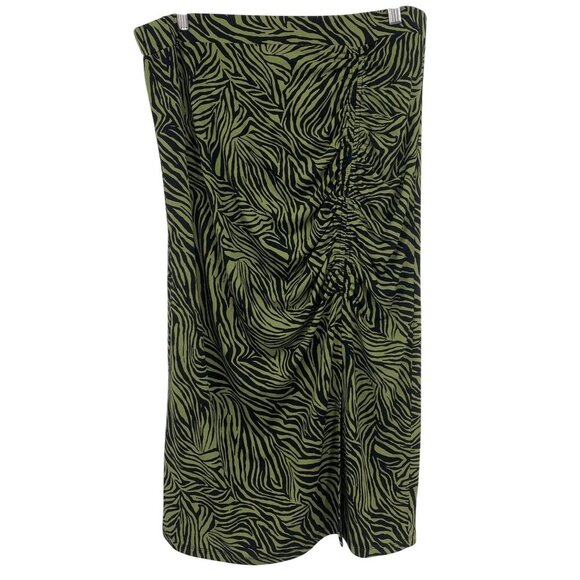 Michael Kors XL Extra Large Midi Skirt Green Ruched Zebra Slit Women EUC - Picture 2 of 6